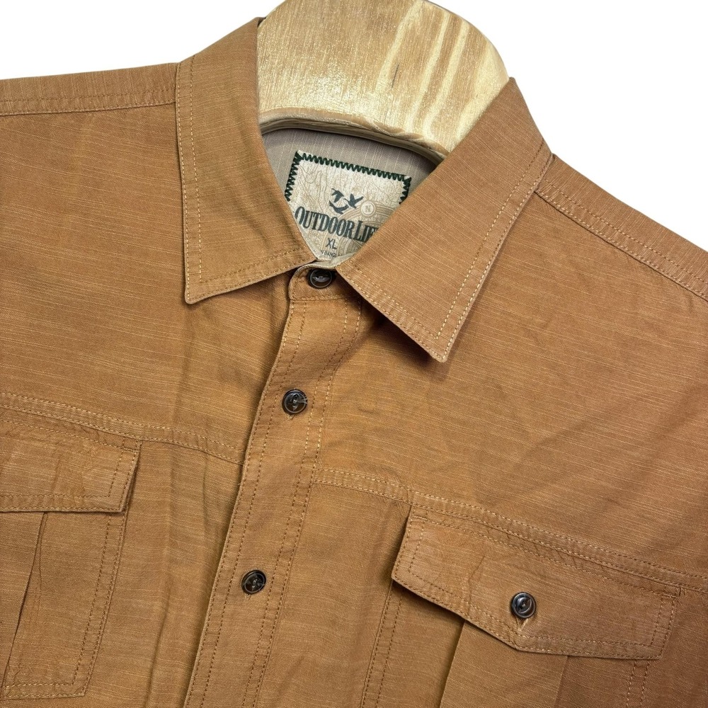 Outdoor Life Shirt Mens XL Brown Solid Long Sleeve Button Up Cotton Casual